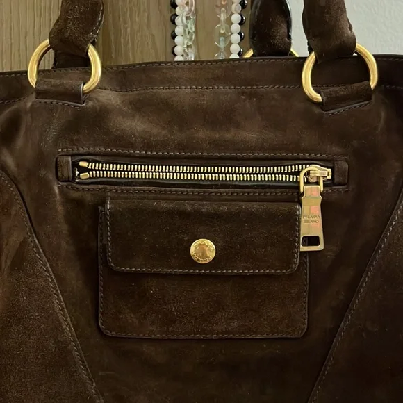 Prada suede scamosciato tote mogano - Picture 15 of 16